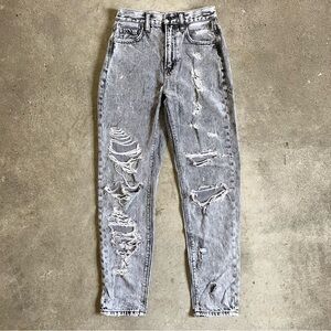 American eagle acid wash grey distressed mom jeans